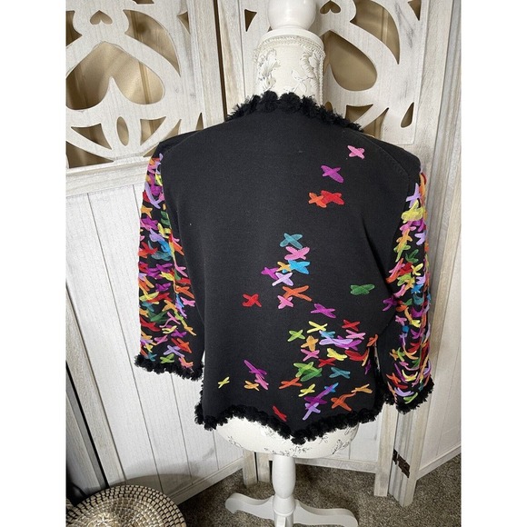 Vintage Michael Simon Woven Ribbons Cardigan Sweater Rainbow Women’s Medium - Picture 7 of 10